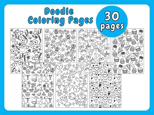 Doodle Coloring Pages: 30 Fun Coloring Sheets for Kids & Adults (PDF Download) - Etsy Canada