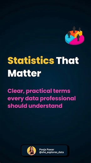 Dr. Pooja | Python | SQL | Power BI | Excel on Instagram: "Statistics Concepts That Matter Core ideas that help you understand data beyond numbers Statistics helps you explain what is happening in your data and why it matters. From identifying typical values to measuring variability and evaluating uncertainty, these concepts support accurate analysis and better decisions. This reel focuses on building clarity around commonly used statistical terms so you can interpret results correctly, avoid mi