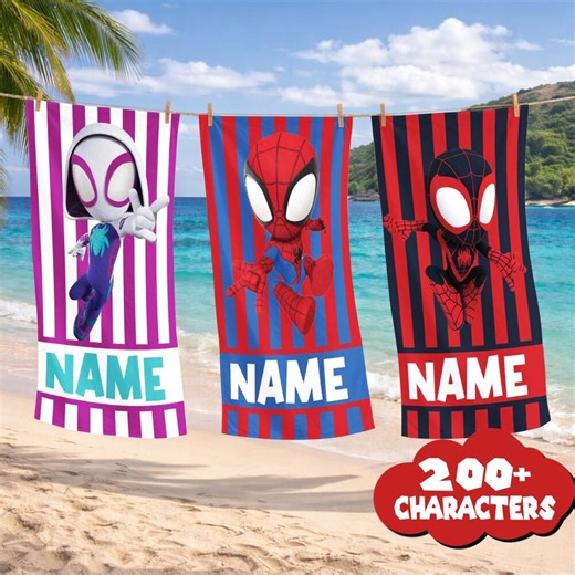 Personalized Superhero Beach Towels – Custom Personalized Name Towels With Spider- Inspired Designs, Summer Gift for Groups - Etsy