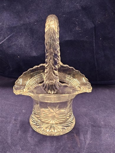 5" Duncan Miller Clear Pressed Glass Basket With Braided Handle and Etched Patterns - Etsy