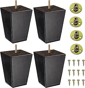 The Blue Cactus Company Set of 4 Wood Furniture Legs (Black, Square)