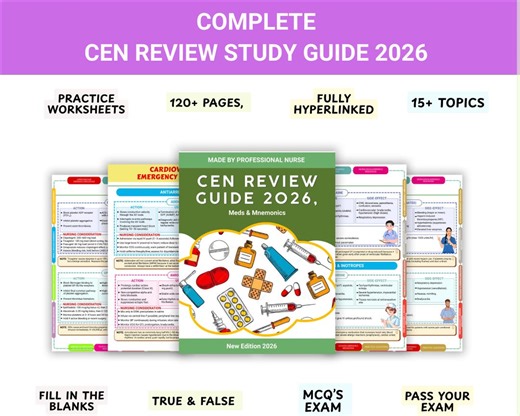 CEN Review Study Guide 2026 – Emergency Meds, Mnemonics (120  Pages PDF) - Etsy