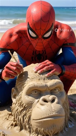 Spider-man vs Ironman Build a giant sand sculpting head Gorilla #marvel#hulk#spiderman #shorts