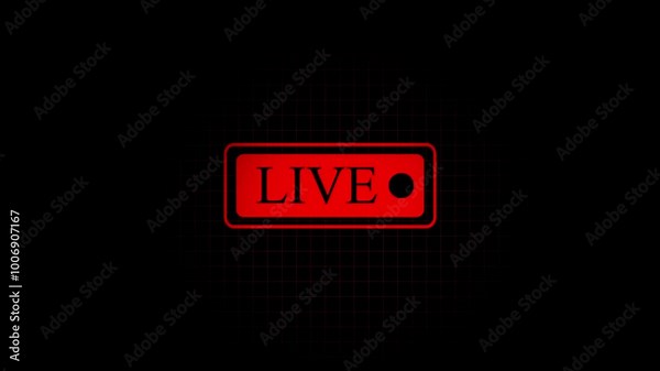 live on icon animation. video recording live animation with alpha channel. button of live streaming, broadcasting, online stream emblem.