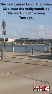The heat caused a downtown St. Louis road to buckle and turn into a ramp on Tuesday! #StLouis #STL #CityofStLouis #Heat #FirstAlertWeather | KMOV