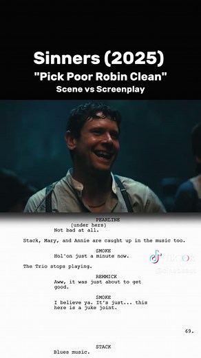 Wait for the lyrics... 😳 In Ryan Coogler’s ‘SINNERS’, Remmick and his crew sing “Pick Poor Robin Clean” to get into the juke joint. On the page, it looks innocent. On screen, it’s a literal threat. 🦴🧛‍♂️ The screenplay vs. the execution is chilling. Did you catch the double meaning? #Sinners #SinnersMovie #RyanCoogler #MichaelBJordan #FilmTok