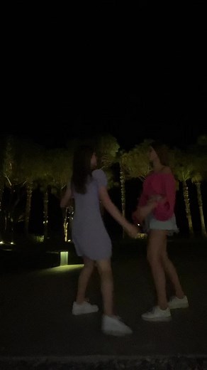 Nighttime Dance Routine by Two Young Women