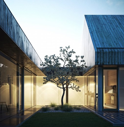 mimo studio adapts archetypal barn house to blend in with nature