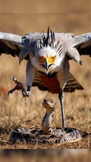 Secretary Bird vs Snake 😱 Predator Destroyed in Seconds! #shorts #trending
