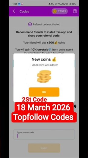 Top Follow Promo code Today ❤️top follow promo code 💖 top follow code today 🥰 #topfollowcode #viral