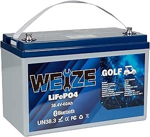 WEIZE 36V 60AH Bluetooth LiFePO4 Lithium Battery, Built-in 150A BMS, Low-Temp Protection Deep Cycle 350A/5S Peak Discharge Battery Perfect for Golf Cart, Trolling Motor, Solar System, RV, Off Grid