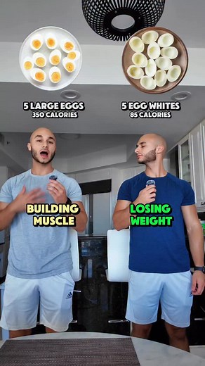 16K views · 14K reactions | Trying to build muscle or lose weight? The food looks the same — but the calorie difference changes everything. 燎  Muscle-Building? Whole eggs, Rice, Banana, Full-fat cheese...  Fat-Loss Mode? Egg whites, Boiled potatoes, Strawberries, Low-fat cheese... Same foods, smarter choices.  Follow @itscoachgabriel for more no-BS nutrition tips that actually work. | Gabriel Pushups | Facebook