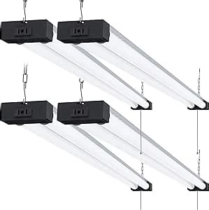 Sunco Linkable LED Utility Shop Light, 4500 LM, 5000K Daylight, 4 FT, 48 Inch Integrated Fixture for Garage, 40W Equivalent 150W, Surface + Suspension Mount 4 Pack