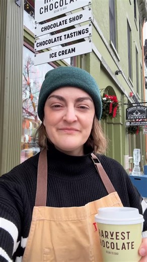 A brisk 16 degrees today! Perfect for Hot Chocolate Tecumseh’s Ice Sculptures. ❄️Doors are open 11-5pm — come warm up. | Harvest Chocolate