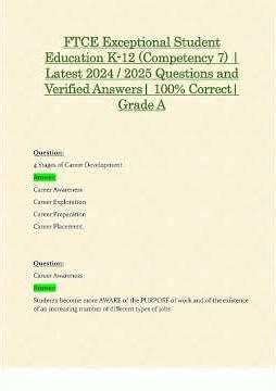 FTCE Exceptional Student Education K12 Competency 7 Latest 2024 2025 Questions and Verified Answer