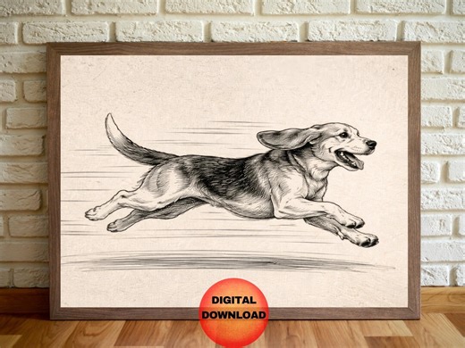 Vintage Beagle Zoomies Wall Art, Beagle Running Sketch, Antique Rustic Beagle Dog Illustration, Retro Dog Mom Gift, DOWNLOADABLE - Etsy