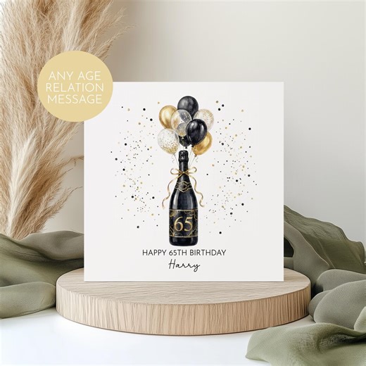 Personalised 65th Birthday Card: Custom Age Message Black and Gold 2992 - Etsy