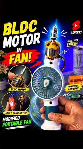 BLDC motor ko portable hand fan par laga diya 😱 ￼￼ #experiment #bldcmotor