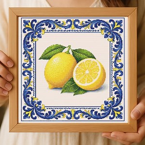 Lemon Tile Border Cross Stitch Pattern , Mediterranean Citrus Embroidery Pdf , Super Easy for Beginner and Advance , Ponto Cruz Grfico - Etsy