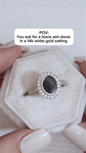 A black cremation stone, one of my favorite looks 🖤 Website: Petalsandkeepsakes.com Product: Oval Gemstone Ring • #grief #ashes #cremationring #cremation #urn