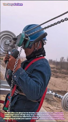 Power Lines in the Sky: Watch a Lineman Tension High-Voltage Cables with Precision! ⚡🛠️