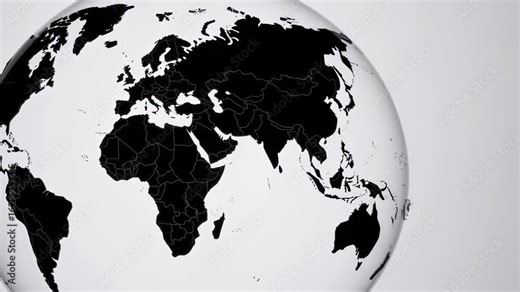 Rotating Globe: Black and White World Map on Clear Sphere, Global Perspective