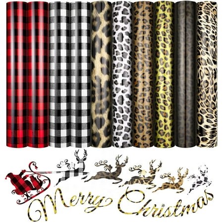 10 Pieces Christmas PU HTV Sheets Buffalo Plaid Printed Vinyls, Red Black, Black White Plaid Vinyl Sheets Leopard Patterned Iron-on Vinyls for DIY T-Shirt Fabric, 12 x 10 Inch - Walmart.ca
