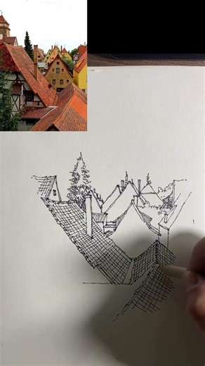 European rooftops in ink: architectural detail from start to finish #sketch #architecture #art