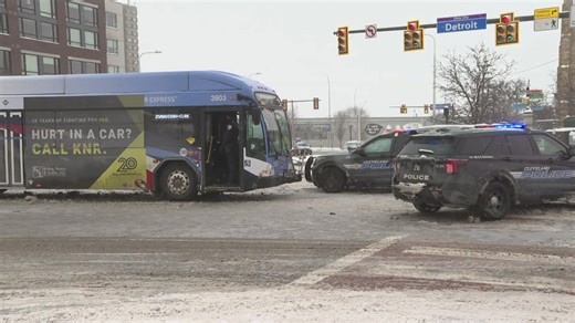 RTA bus collides with Cleveland police cruiser at West 25th Street and Detroit Avenue