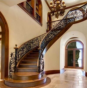 [Hot Item] Classic Wrought Iron Stairs Railing Curved Staircase Comply with Australian Standard