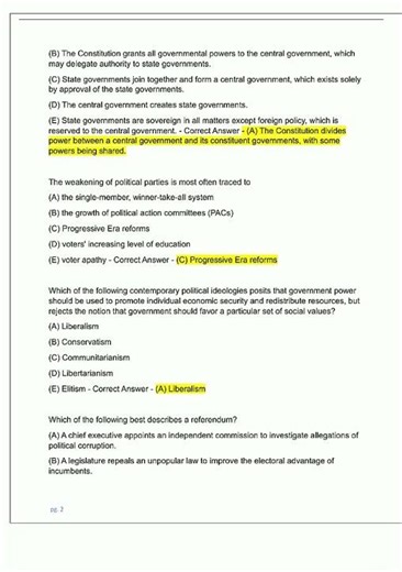 American Government CLEP Latest Complete 100 Exam Questions with Correct Detailed Answers new video