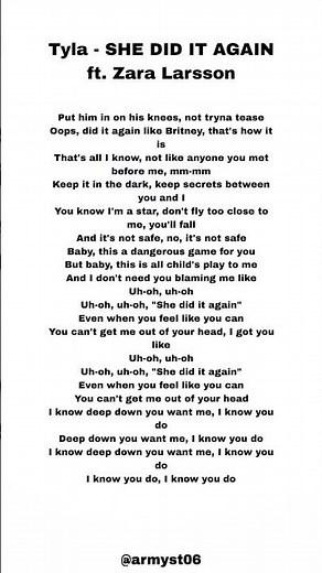 Tyla - SHE DID IT AGAIN (Lyrics) ft. Zara Larsson