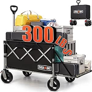 Overmont Collapsible Wagon with Tailgate - 49.2" Extended Heavy Duty Foldable Utility Wagon Folding Cart with All-Terrain Wheels for Outdoor Camping Sports Garden Beach Grocery - 300lbs Support