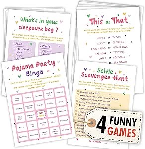 Amazon.com: WOODAMORE Slumber Party Games For Girls 8-12 - Sleepover Games For Girls 10-12, Sleepover Party Game Ideas, Slumber Party Bingo Cards For Pajama Party Decorations, Sleepover Party Supplies for Girls : Toys & Games