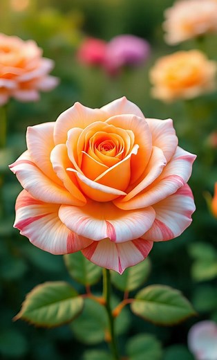 Watch as nature's most delicate artists perform a silent ballet. A single, vibrant butterfly alights upon a stunning peach and pink rose, its wings a masterpiece of orange and black. The scene is alive with gentle movement as more butterflies join the dance, fluttering around the bloom in a mesmerizing display of grace and color. As the final visitor takes flight, the rose stands alone once more, basking in the warm, golden light of a perfect day. utterflyGarden #RoseBloom #NatureIsArt #SpringVi