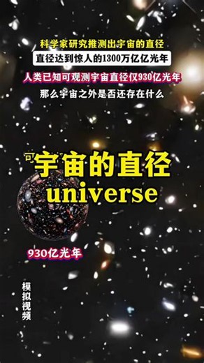 科学家研究推测出宇宙的直径！直径达到惊人的1300万亿亿光年！人类已知可观测宇宙直径仅930亿光年！那么宇宙之外是否还存在什么？ #科普 #科普知识 #科普一下