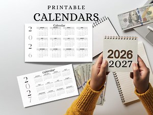 Calendriers à imprimer 2026 2027 | Aperçu mensuel de l'année (téléchargement instantané) - Etsy France