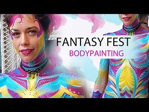 Colorful abstract full body painting at Fantasy Fest by Lana Chromium
