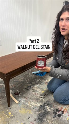 Part 2: walnut gel stain over an existing finish. It can be applied and wiped back simply to tone and hydrate the dry fading finish like I am here or it can be painted on in thin layers to achieve an opaque look. A flexible product that gives options. Look for Part 3: walnut gel stain on coffee table reveal. | HannMade by Alyssa Hann
