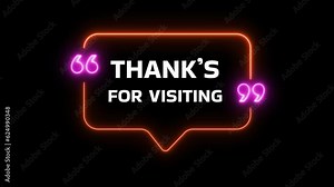 Animation thanks for visiting. Animated motion graphics with neon style on the transparent background alpha channel. Thank you for visiting text animation great for promote advertising concept.
