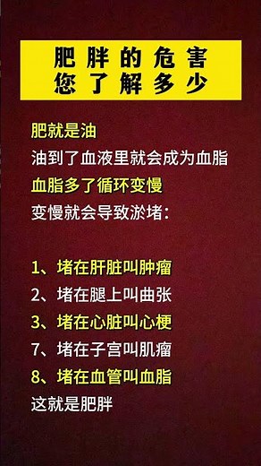 肥胖的危害，您了解多少？ #健康知识科普 #中老年 #肥胖
