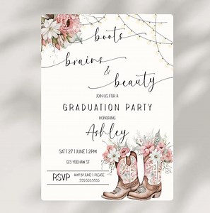 Girl Western Invitation for Graduation- Country Graduation Party- Pink Graduation- Floral Grad Invite- Invitation Template- Digital Download - Etsy
