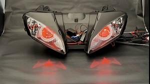 LED Amber Halo Angel Eye Red Demon Eye Headlight Assembly For Yamaha YZF R6 2006-2007