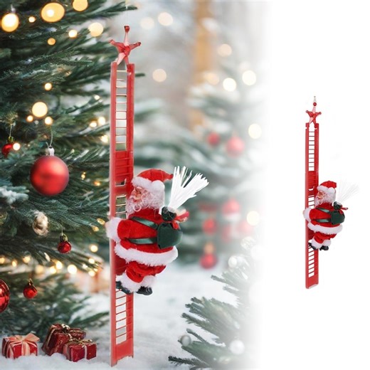 Climbing Santa, Electric Santa Climbing Ladder To Christmas Tree, Creative Climbing Santa On Ladder, Musical Moving Santa Christmas Tree Hanging Decorations for Party Home Decor(Red Ladder)