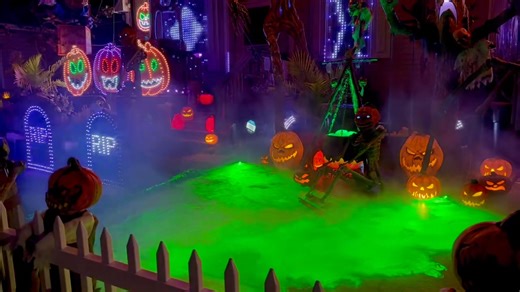 13K views · 206 reactions | We had a little fun last night playing with the dog and the Froggy’s Fog lasers! And yes, we decided to pull a ton of the static props out of the attic too! | Caine Woods Christmas House | Facebook