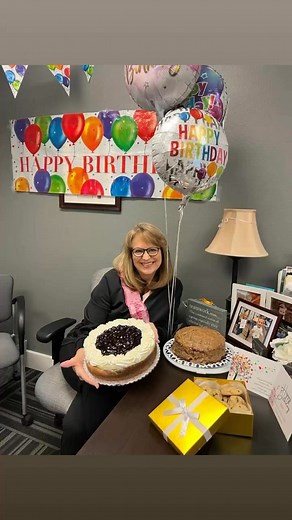 Two cakes are better than one!!! Celebrated Mary’s birthday with Bev’s homemade German Chocolate cake AND a Blueberry Cheesecake from Konditorei! We love cake … and birthdays!🎂 🎉 🎁 🎈 💐 | R. Bauer Insurance