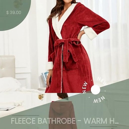 Fleece Bathrobe - Warm Hooded Robe with Pockets