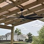 Ohniyou 72 Inch Ceiling Fan No Light - Remote & APP Control, Large Industrial Ceiling Fan with 8 Aluminum Blades, Quiet DC Motor for Living Room, Covered Outdoor, Shop, Garage, Black without Light