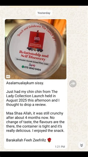 Healthy Treats/Cakes|Yoghurt|Chinchin|Coated Peanut on Instagram: "Remember the Sourvenir pack we made for the Lady Collections Book Lunch a few months back? View till the end to read the beautiful review we got about the chinchin. Four months later… ✔️ Still crunchy ✔️ Same rich flavour ✔️ Airtight packaging ✔️ Absolutely delicious This is what happens when chinchin are carefully prepared and fried to perfection If you want chin chin that doesn’t lose its taste or crunch, Zeefrillz is your plug