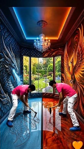 Insane Dragon vs Phoenix Luxury Room #epoxy #epoxyfloor #epoxyroom